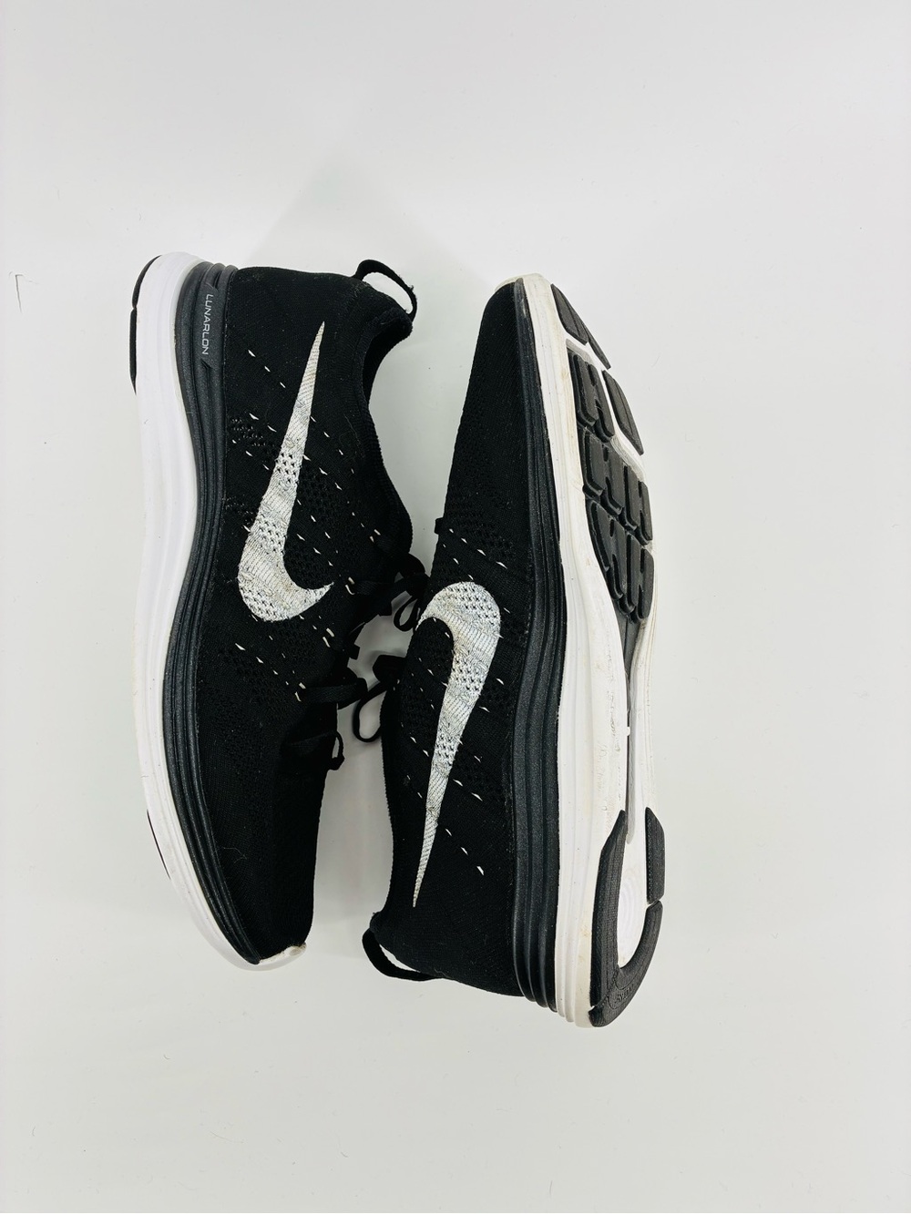 Nike Black and White Flyknit Lunar 1 Running Shoes